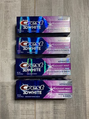 4 Pack Crest 3D White Advanced Radiant Mint Toothpaste 2.4oz Whitening Bundle