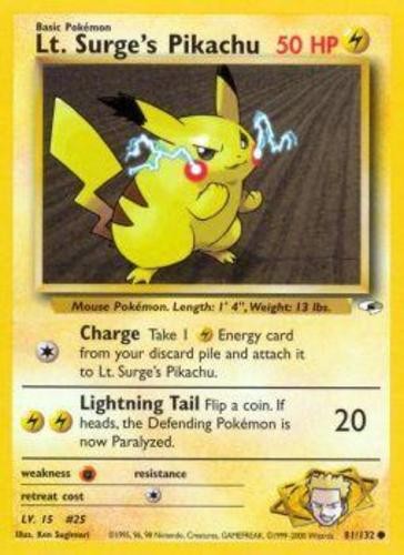 Lt. Surge's Pikachu - 81/132 - Common - Unlimited Edition - NM - Gym Heroes