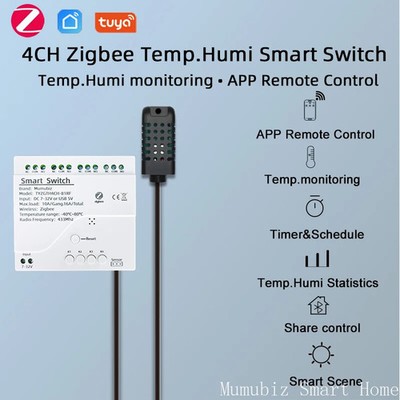 Tuya Smart TH10 Zigbee 4 Channel Switch with Temperature and Humidity Sensor 