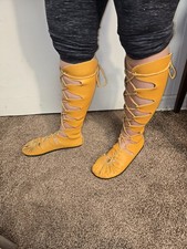 Vintage Zodiac Lace Up Boots Size 9Tan Knee High Native American Boots