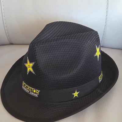 Rockstar Energy Drink Trilby/Fedora Hut schwarz mit Sterne-Logo Stern-Patches