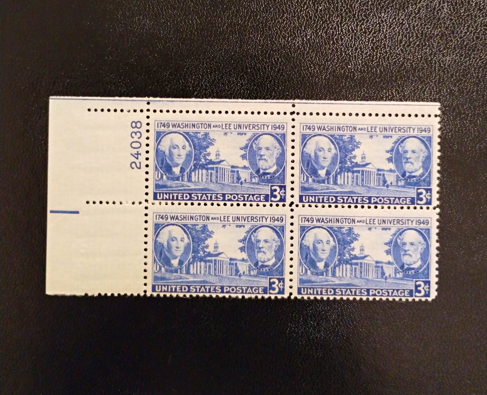 United States Washington & Lee University 3¢ Blue Plate Block of 4 MNH 1949