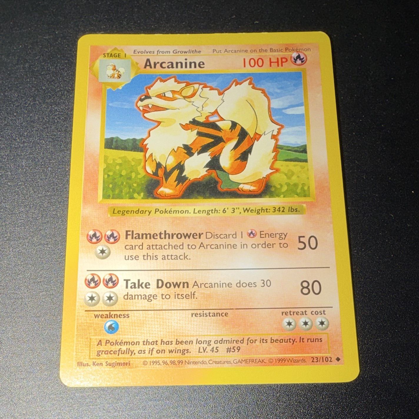 Arcanine 023/102 Base Set Shadowless Uncommon Regular English 1999 100 HP