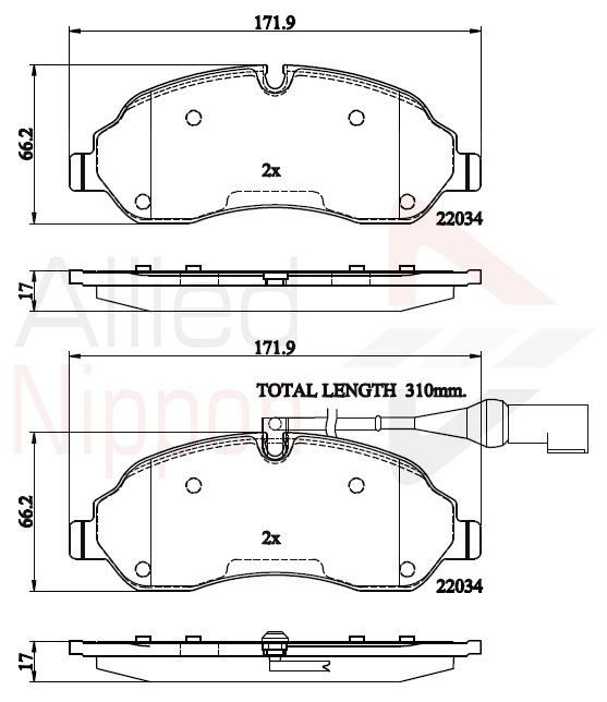 Brake Pad Set Front For Bosch Braking System Fits Ford Transit ALLIED NIPPON