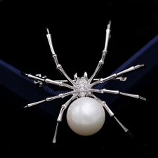 Luxury Halloween Spider Brooch Rhinestone Silver Insect Pin Costume Jewelry Gift