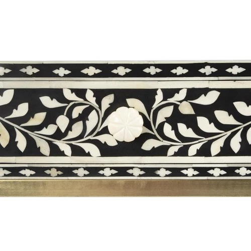 Perilla  Bone Inlay Writing Desk, Black and White, Gold - Picture 10 of 12