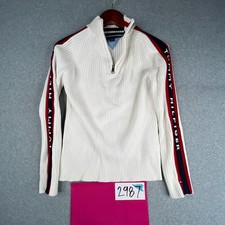 Tommy Hilfiger Sweater Youth Girls Ivory Stripe Logo Sleeve 1/2 Zip Pullover