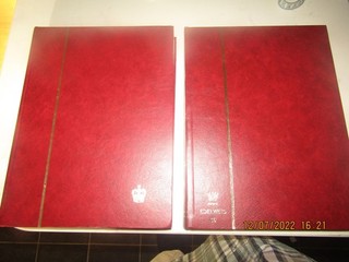 STOCK BOOKS (2) EMPTY RED 24 &16 WHITE PAGES 48 & 32 SIDES 10 STRIPS EXCELLENT