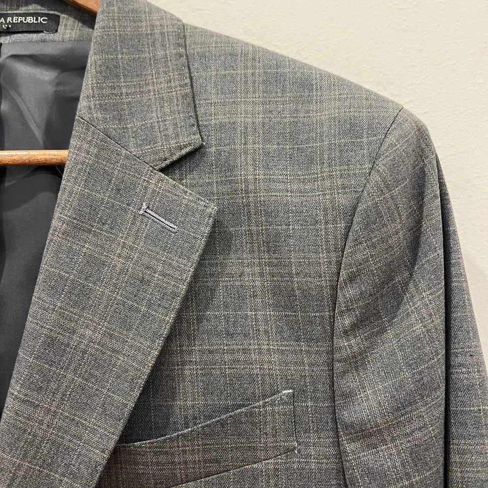Traje Banana Republic Para Hombre 38R Chaqueta 30x32 Pantalones Gris Marrón Cuadros Ajuste A Medida Foto 4 de 4