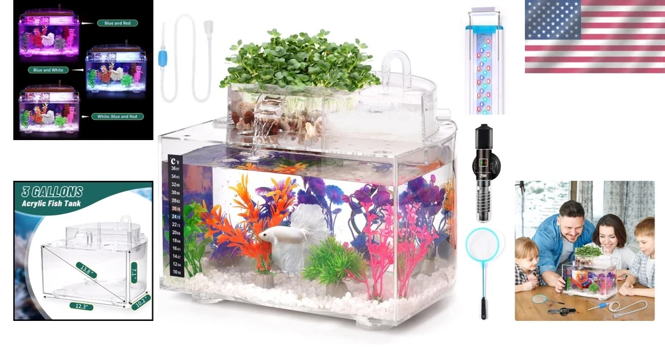 Kit de acuario Betta de 25 galones con sistema de autolimpieza y accesorios completos Foto 2 de 4