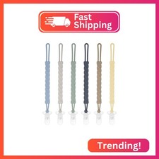 Pacifier Clips, 6-Pack Silicone Pacifier Holder Clip with Stylish Round Design,