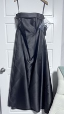NWT ALFRED SUNG Black Satin Strapless Cuff Gown with Removable Straps Size 16