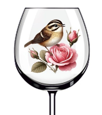 12x Frühling Spatz Vogel Rosa Rose UV DTF Aufkleber Becher Weinglas Ipad Eimer