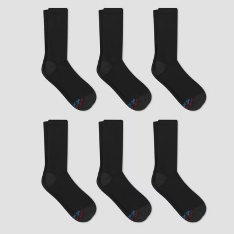 Men's X-Temp Breathable Crew Socks 6pk - Black: Cushioned Sole