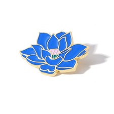 Metal Gold Plated White and Blue Enamel Lotus Flower Brooch and Lapel Pin blue