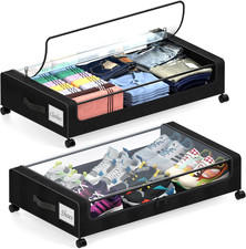 Under Bed Storage with Wheels, 2 Pack Under Bed Storage Containers with Clear Li