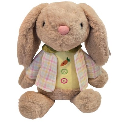 Fengtuo International Easter Sitting Dress Up Bunny Plush 9in Tan Plaid Cardigan
