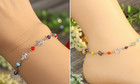 Handmade Silver Heart Charm Anklet | Premium topaz & Amethyst Beads — photo 5