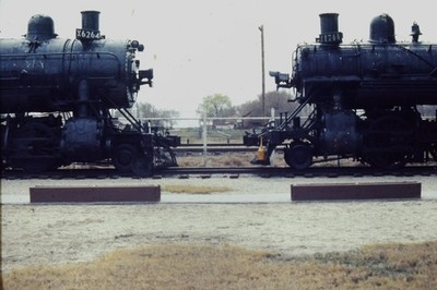 c1960's Ektachrome 35mm Slide Steam Locomotives Railroad Train Yard USA Flag