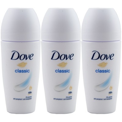 Dove Deo Roll On CLASSIC 3 x 50ml 0% Alkohol bis zu 48H Schutz anti-transpirant