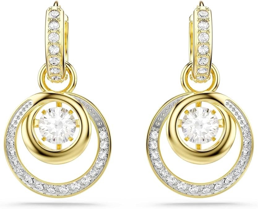 Swarovski Hyperbola Drop Earrings White Crystal Dancing Stone Gold Plated