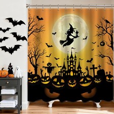 Evil Pumpkin Witch Halloween Shower Curtain 72x72 Inch Waterproof Fabric