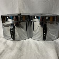 Vtg Chrome Metal KROMEX Tea & Coffee Retro Kitchen Cannister Set Storage FS!
