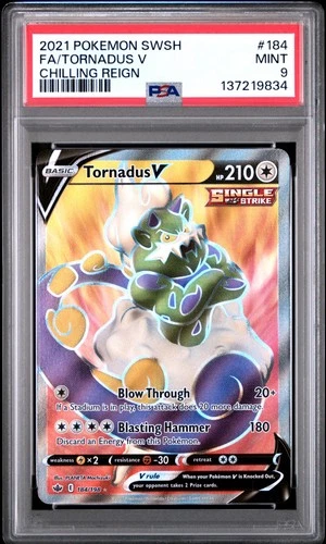 2021 POKEMON SWORD & SHIELD CHILLING REIGN #184 FULL ART/TORNADUS V PSA 9