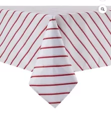 60”X102” Red Striped Tablecloth Metallic Shimmer Candy Cane Peppermint NEW