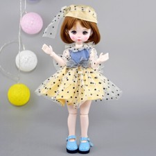 Lovely BJD Toys 30cm 12inch Girls SD Dolls Short Brown Hair Dress Hat Assembled