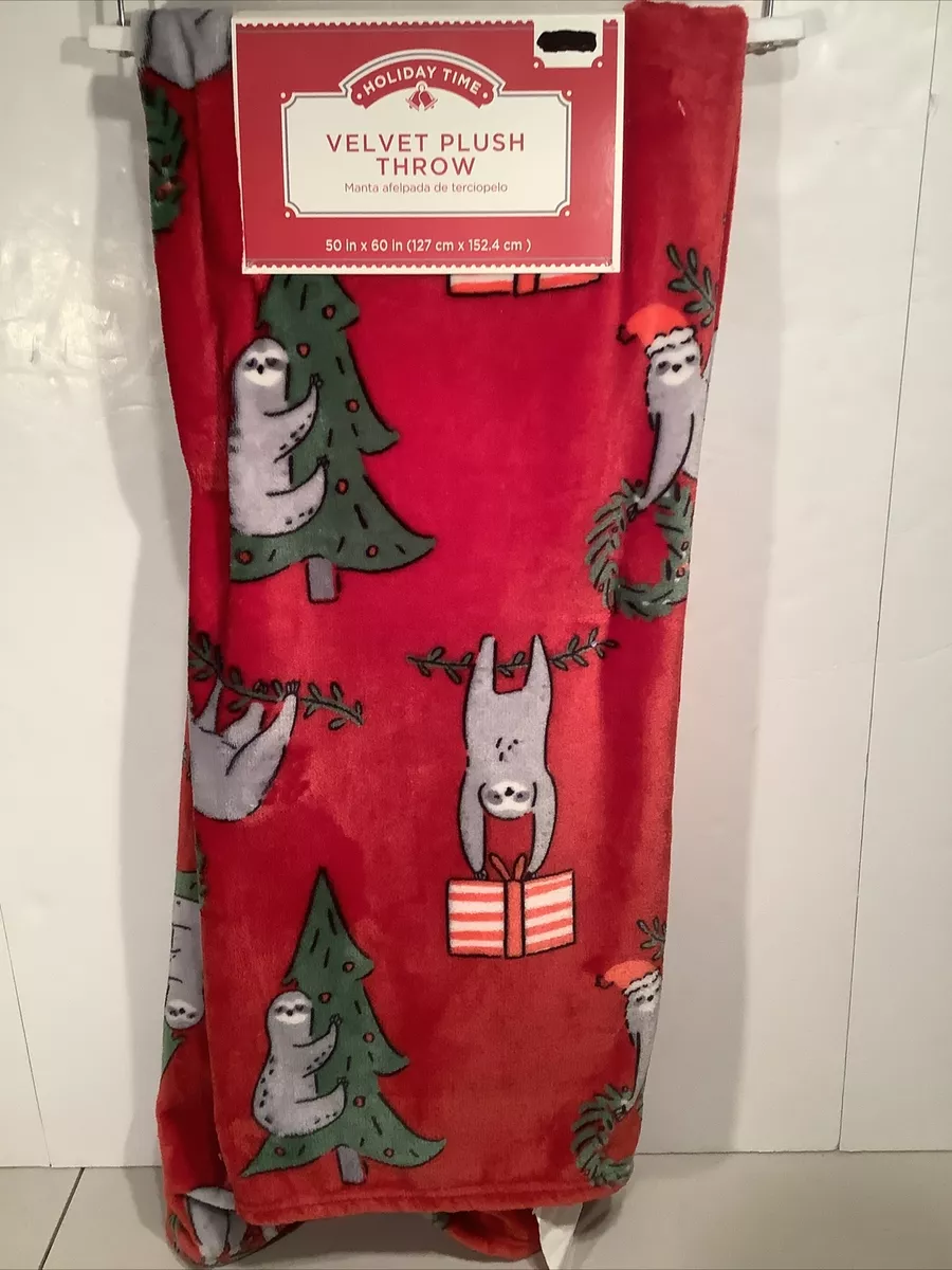 Holiday Time Velvet Plush Christmas Throw 50 x 60 Red Sloth Polyester Brand New