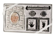 Babyset Bilderrahmen silber 2 Dosen Fotorahmen Geschenk Taufe Geburt Baby