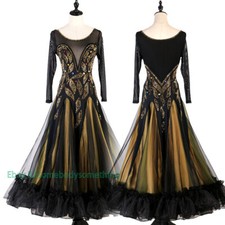 Womens Rhinestone Modern Performance Competition Ballroom Waltz Long Dance Dress
