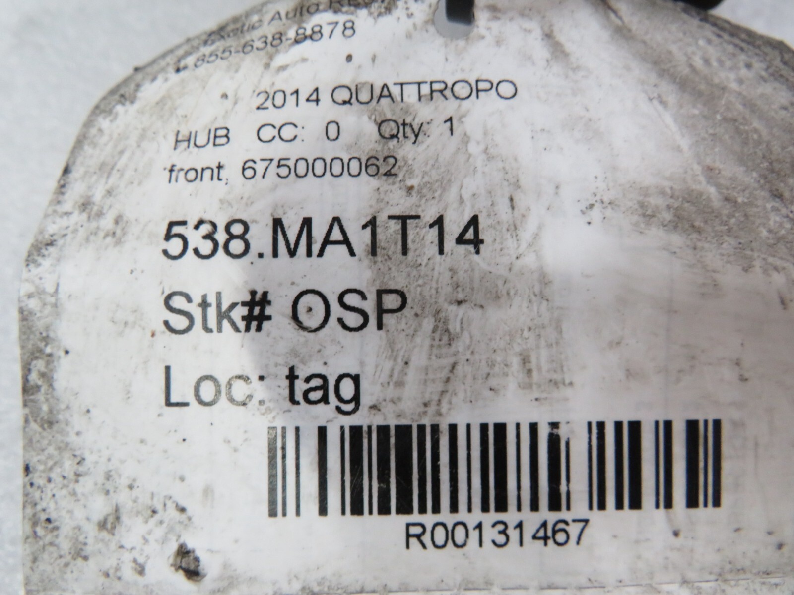 Maserati Quattroporte, Ghibli, Front Wheel Hub, Used, P/N 675000062