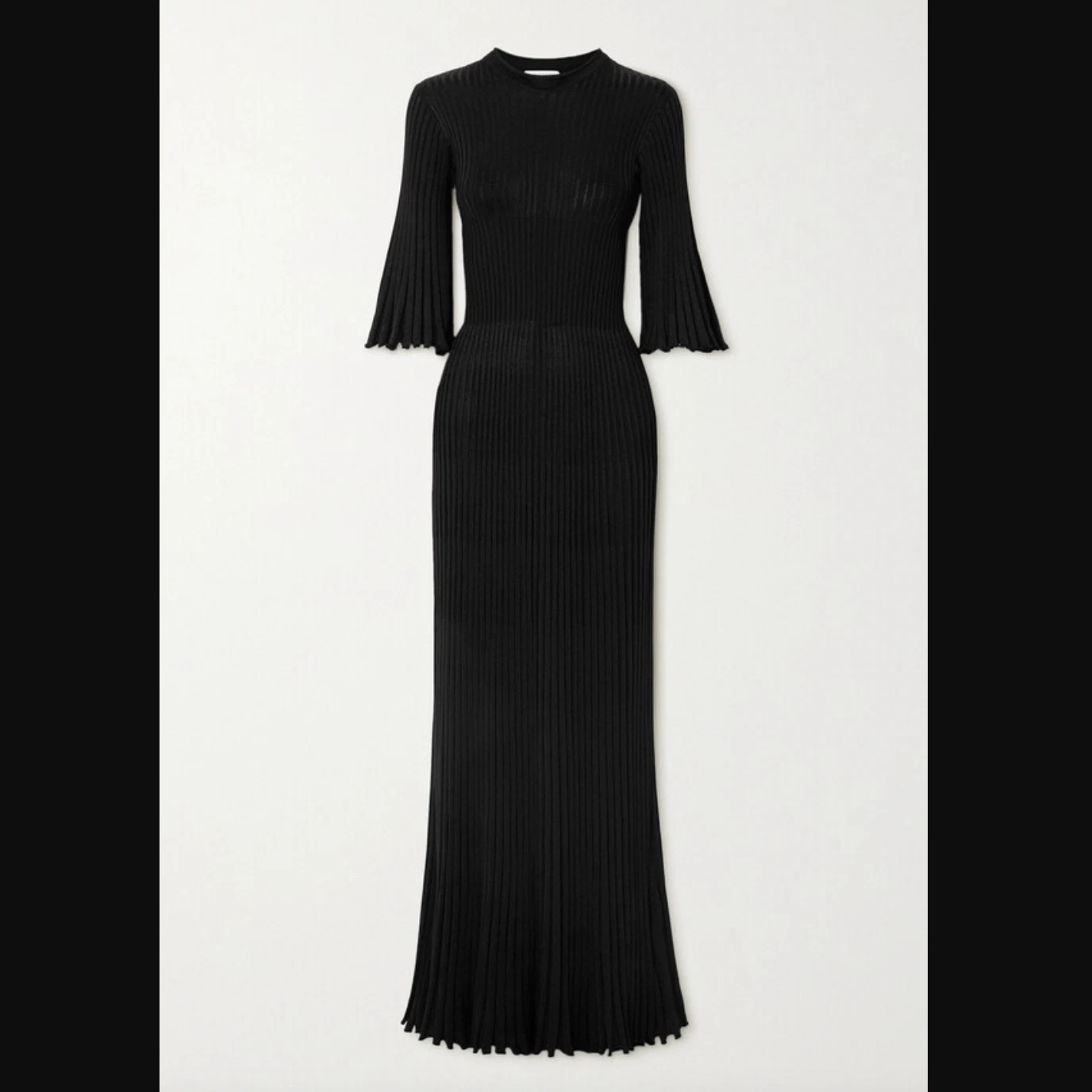 Vestito lungo svasato Bottega Veneta FW20 nero a costine maxi $3280 taglia small