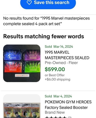 Marvel Masterpieces 1995 paquete sellado conjunto de 4 colores lote de 10 cartas por paquete hallazgo raro - Imagen 2 de 11