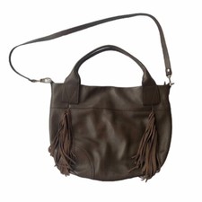 Sundance Women's Brown Leather Side Fringe Tote Bag   Brand New