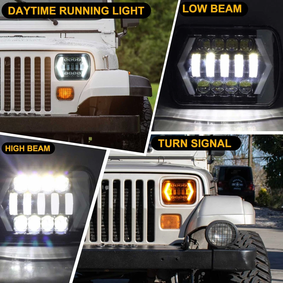 Pair 5x7,7x6INCH LED Headlight DRL Halo Hi-Lo Beam Fit For Jeep Cherokee XJ YJ - Image 4 of 4
