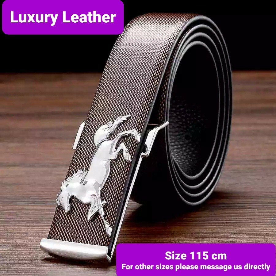 Leather Belt Stylish Reddish Brown Horse Design Adjustable Mens-115cm Brand New-image