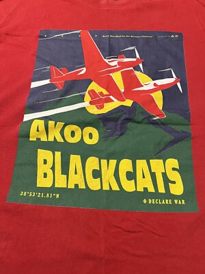 Akoo Shirt Mens Size 3XL Vintage Short Sleeve T-Shirt Red Blackcats Declare War
