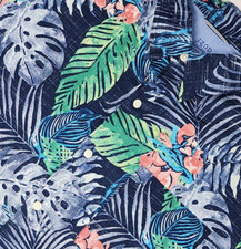 Izod Saltwater Men's XL Blue Tropical Short Sleeve Button Down Relaxed Shirt EUC