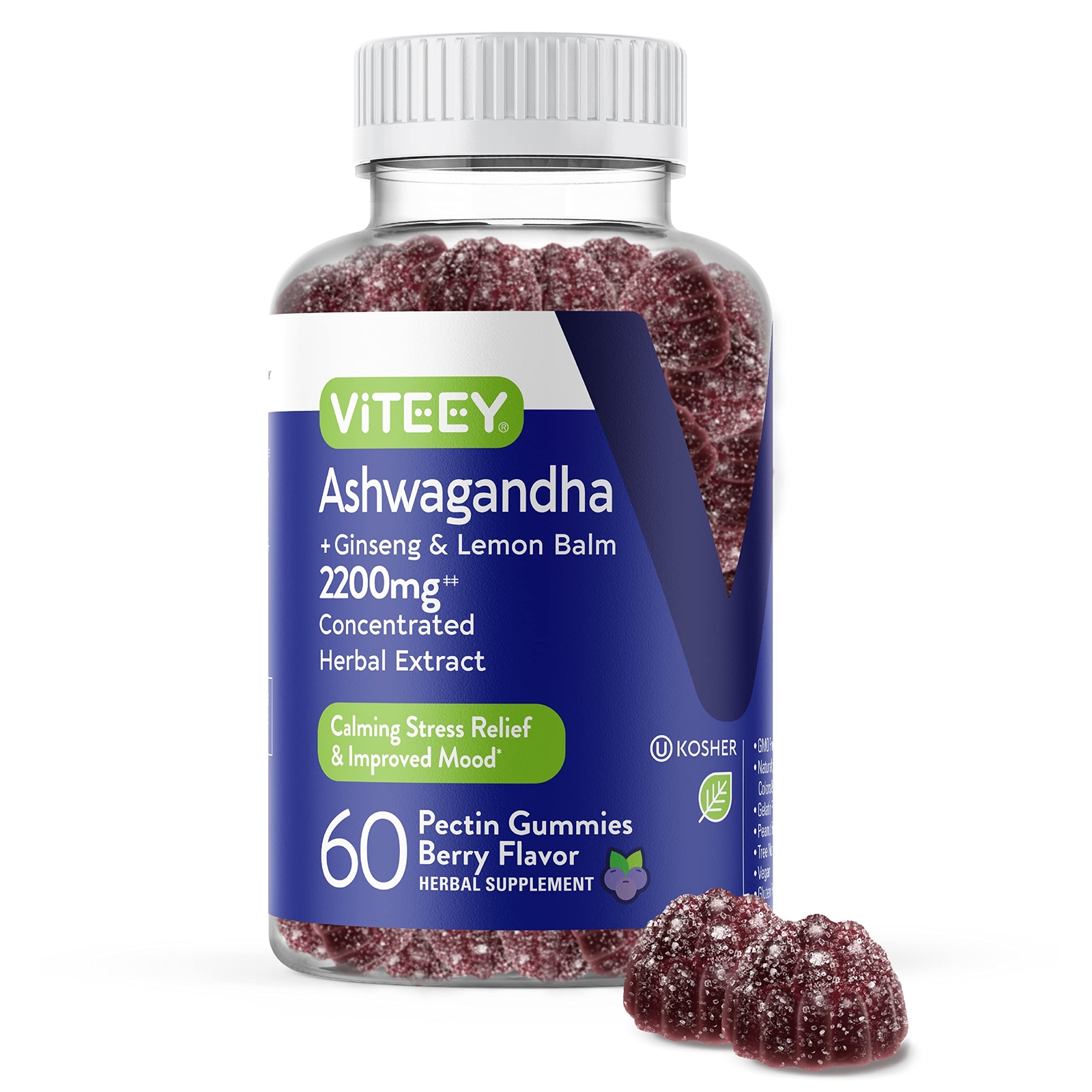 Ashwagandha Supplements Gummies with Ginseng & Lemon Balm Extract - Ashwagand...