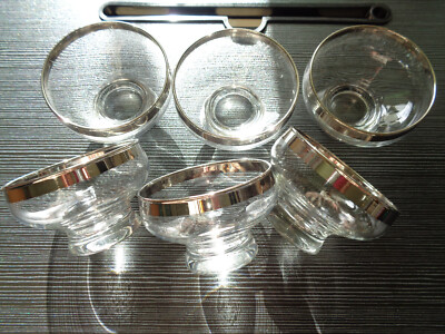 Dorothy Thorpe Stil 1960s Silver Fade Mid Century 6 Sekt DessertSchalen Gläser#3