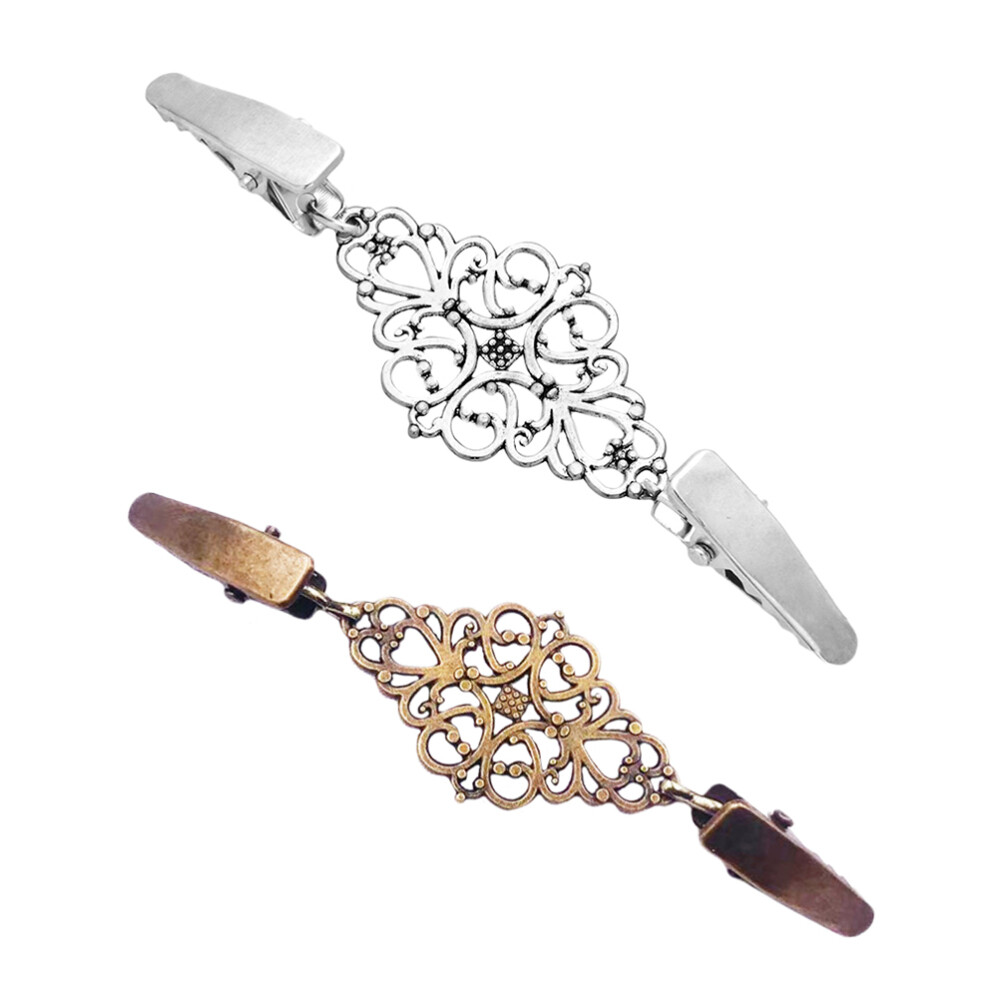 2Pcs Vintage Sweater Shawl Clips Retro Cardigan Collar Clips Dress Brooch  Clips - Main Image