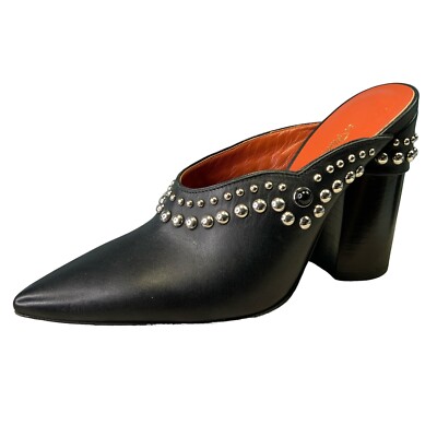 3.1 Phillip Lim Size 5.5 Black Leather Mule Round Heel Silver Stud Women's Shoe