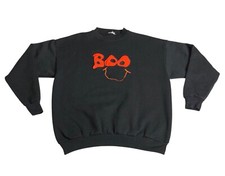 Vintage 90s Halloween Ghost Boo Sweatshirt Large Black Textured Raised Retro
