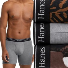 NIB Hanes Originals Ultimate 3-Pk Moisture-Wicking Stretch Cotton Boxer Briefs S