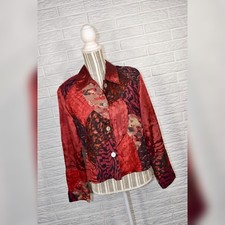 Vintage 80s Yak Magik Burgundy Pleated Patchwork Silk Jacket Size Medium