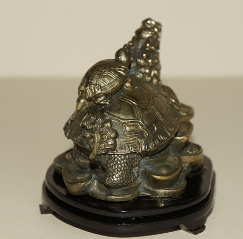 Artículo Antiguo ~ Bronce ~ Detallado ~ Fundido en Frío ~ Dragón Tortuga Tierra ~ con Soporte - Imagen 4 de 6