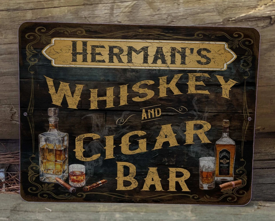 Personalized Whiskey & Cigar Bar Custom Man Cave 9" x 12" Rustic Metal Sign - Image 4 of 4